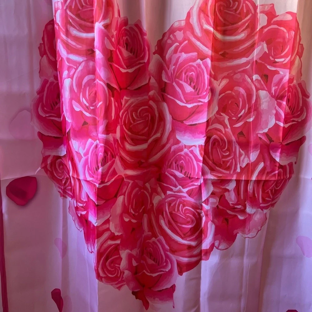 Pink Hearts and Roses Shower Curtain with Hooks Valentines Day Long